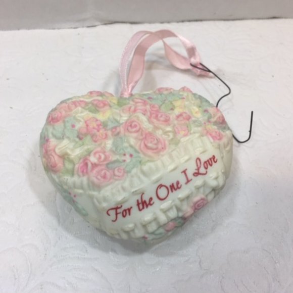 VTG Hallmark Pink Roses Heart Ornament "For the One I Love" 1992 Hand Painted - Picture 1 of 7